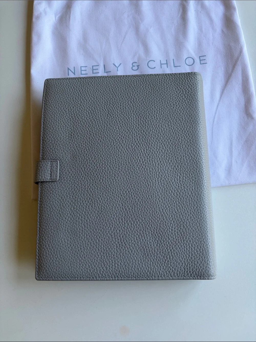Neely & Chloe Light Gray Leather Planner with Gold Accent